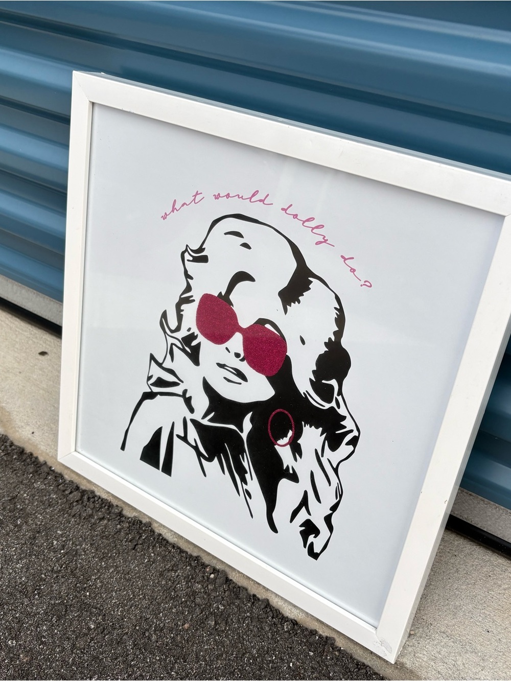 Framed White Pop Art Dolly Parton Pink Accents - Home Decor